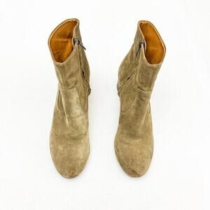 Isabel Marant Olive Suede Leather Round Heel Ankle Booties Size 40